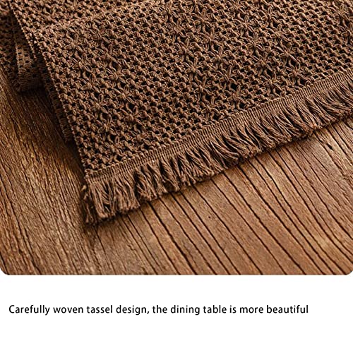 Chemin de table à franges tissé main en coton lin marron pour table chic