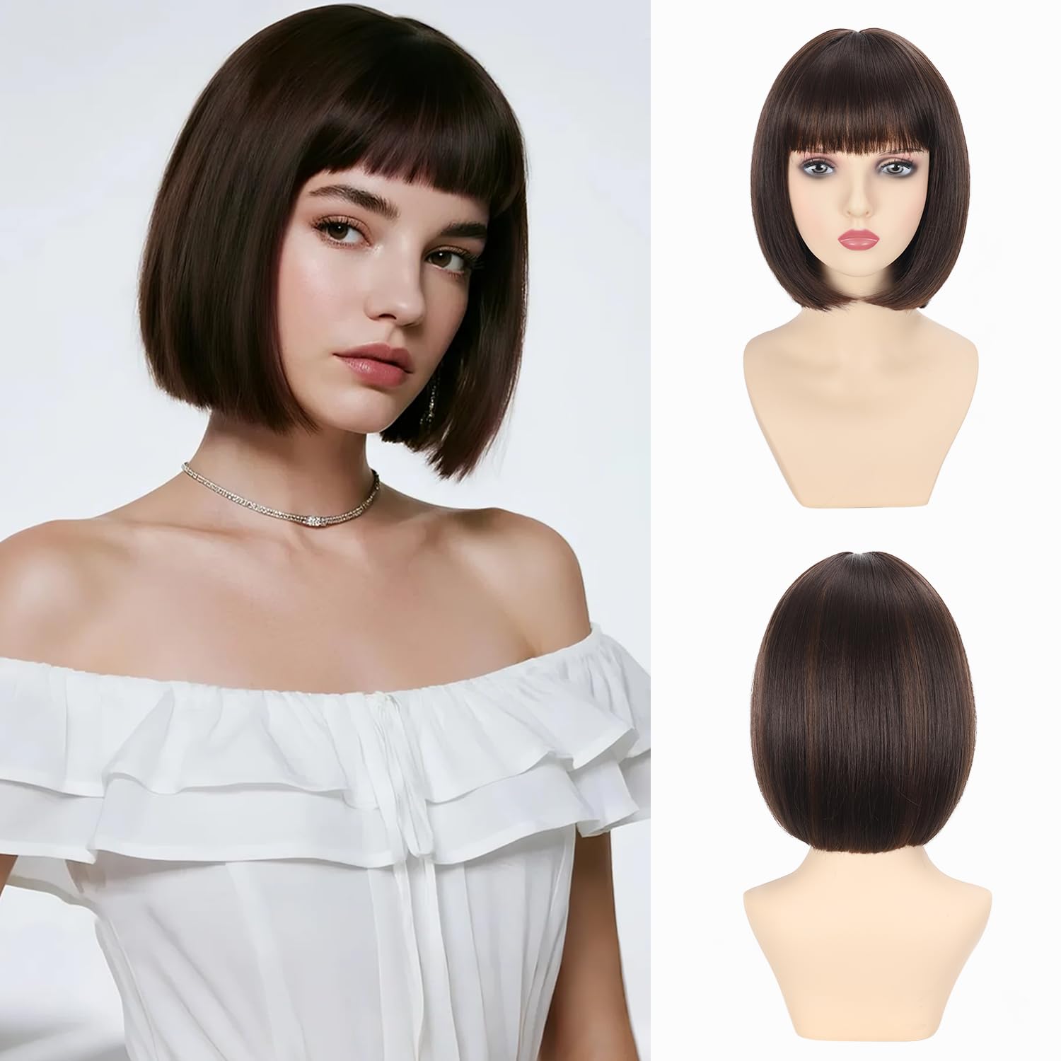 Akashkrishna Women Short Hair Wig | Wigs With Bangs Straight Synthetic | Cosplay Party & Daily Use | Includes WigCap Brown