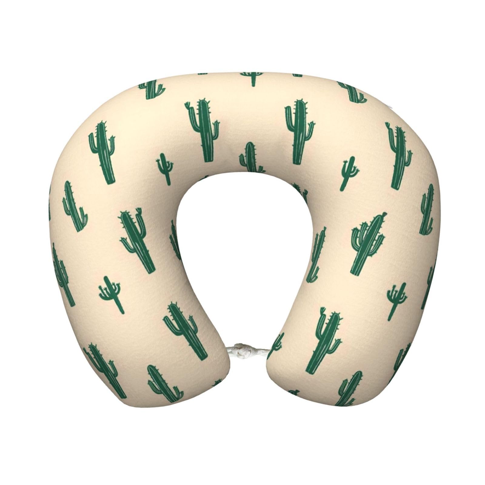 peiyeety Cactus Print Travel Pillow Memory Foam, Portable Neck Pillow for Airplane, Car and Office