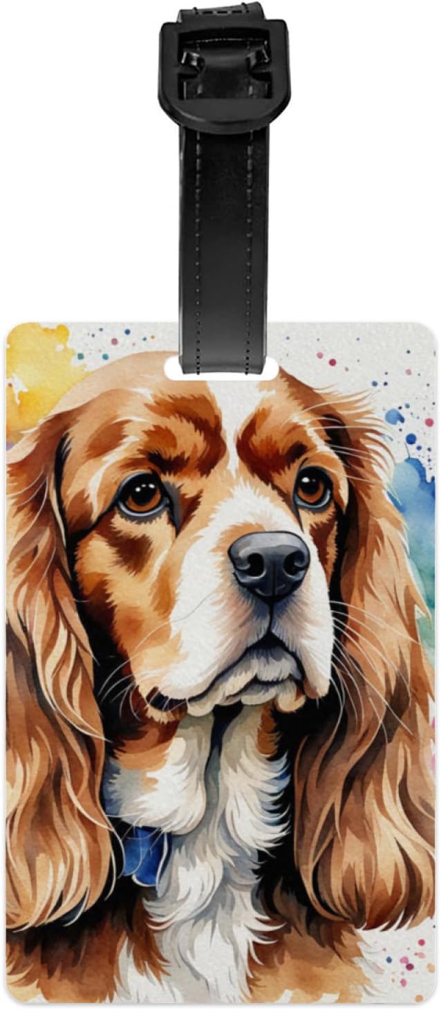 Personalized Luggage Tag Dogs Pet Puppy Novelty Custom Luggage Tags for Suitcases, Bag Watercolor American Cocker Spaniel Dog Design Customized Travel, One Piece
