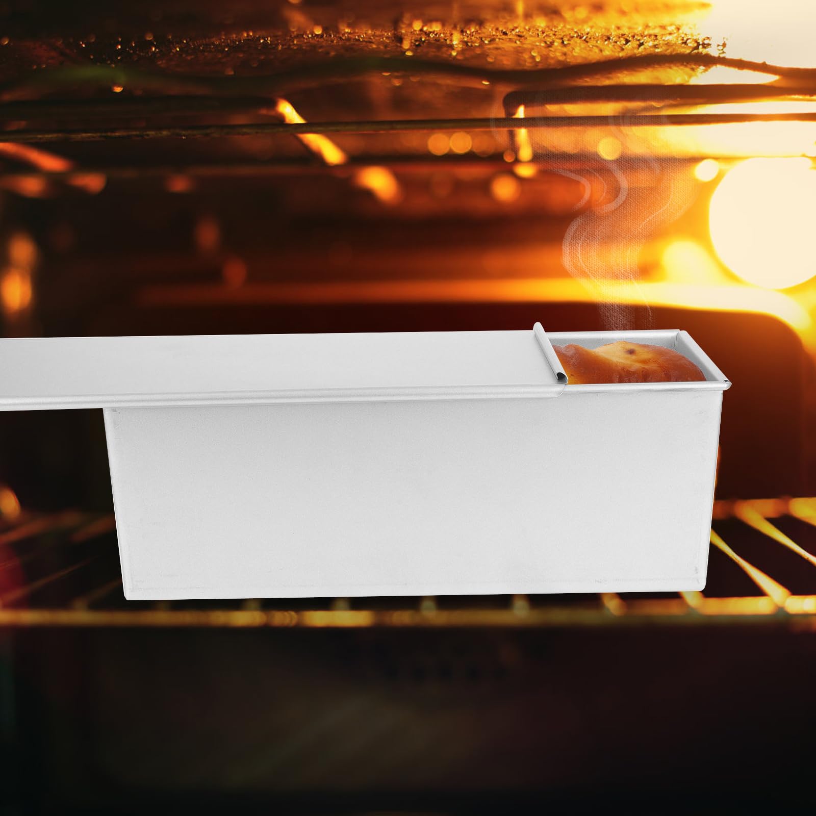 Luxshiny Molde antiadherente para pan con tapa de 12.59 x 4.72 x 4.52 pulgadas, molde de aluminio para hornear tostadas y sándwich, herramienta de panadería en el hogar, cocina