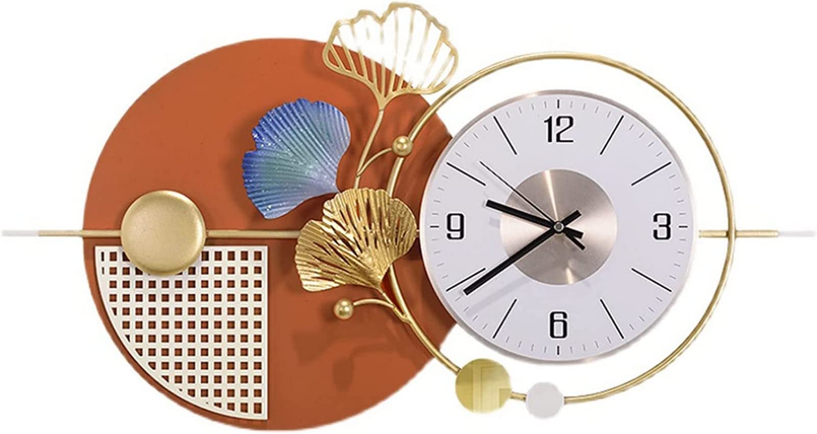 SaryEdge Wall Clock Art Simple Wall Clock Modern 3D Wall Clock for Living Room Decoration,Large Metal Mute No-Ticking Wall Clocks Creative Coarse Ginkgo Leaf Wall Clock,13 * 25.6I-A,A-25.6 * 13IN