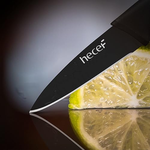 Miniatura 9 de hecef Juego de 6 cuchillos de óxido negro con funda protectora a juego, cuchillos de cocina resistentes a los arañazos y a prueba de óxido, acero