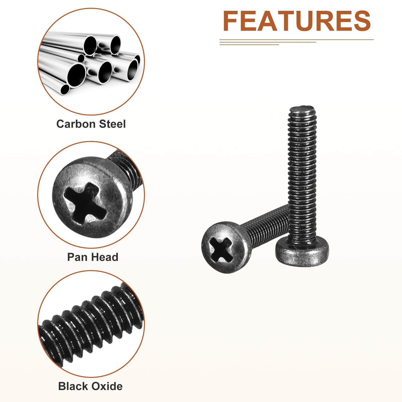 DTGN M3x14mm Pan Head Machine Screws, 100Pcs M3 Phillips Drive, Metric Coarse Full Thread, Steel Black Oxide Finish, Screws Bolts Kit - Image 4