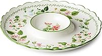 Certified International Mirabella 14-Inch Porcelain Chip & Dip Platter - Floral Butterflies Design, Scalloped Vine Trim for Snacks, Veggies, Appetizers
