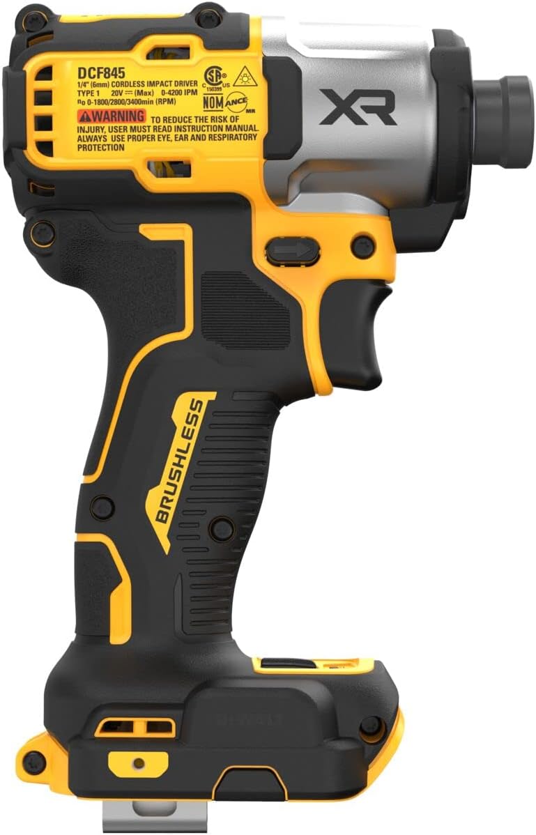 DEWALT 20V MAX XR Impact Driver, Brushless, 1/4", 3-Speed, Bare Tool Only (DCF845B)