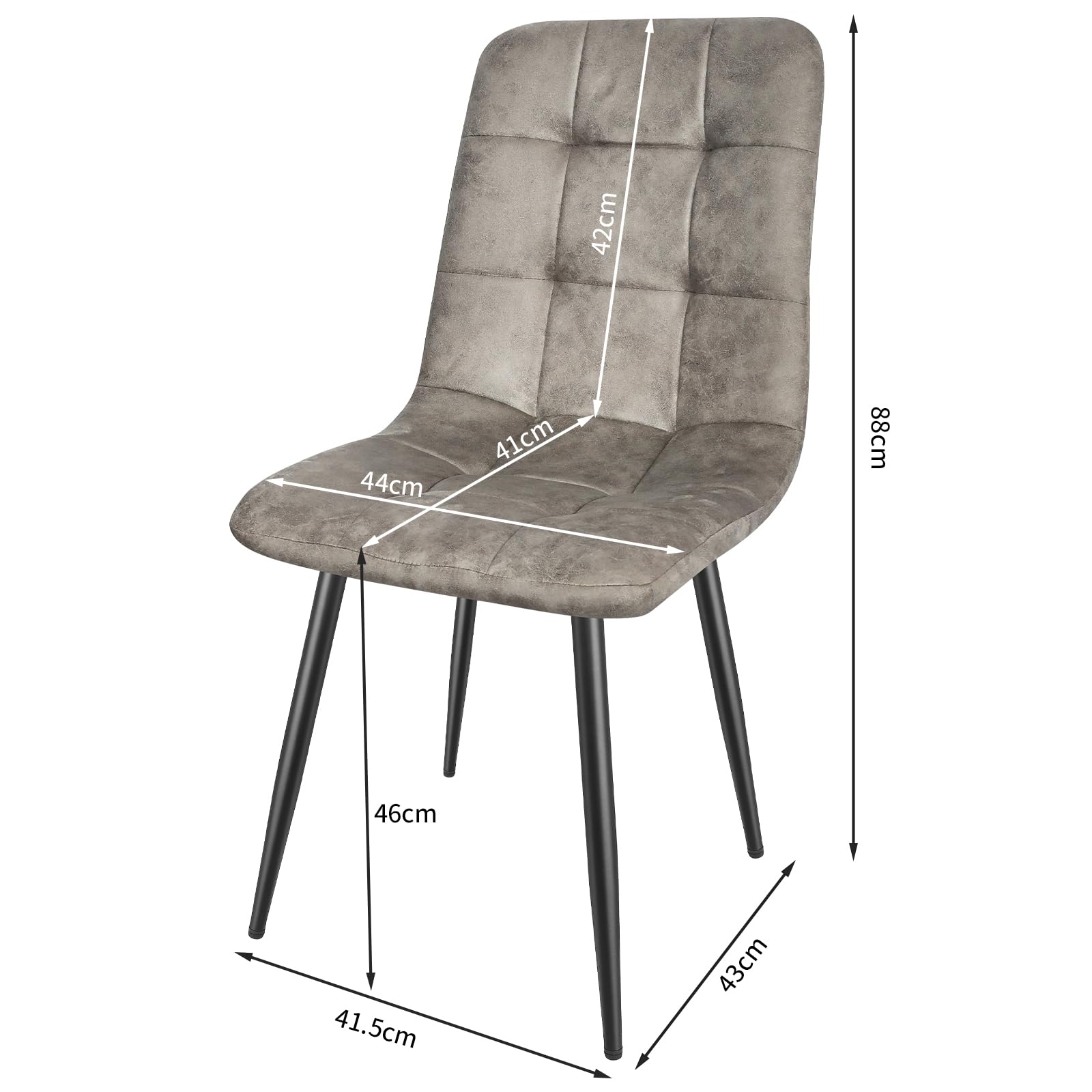 JIJIAN Set di 4 Sedie Sala da Pranzo, Sedie da Cucina in Tessuto Tecnologico, Sedie imbottite per Soggiorno con Gambe in Metallo Nero, Adatte per Sala da Pranzo, Sala d'attesa, Grigio Cachi