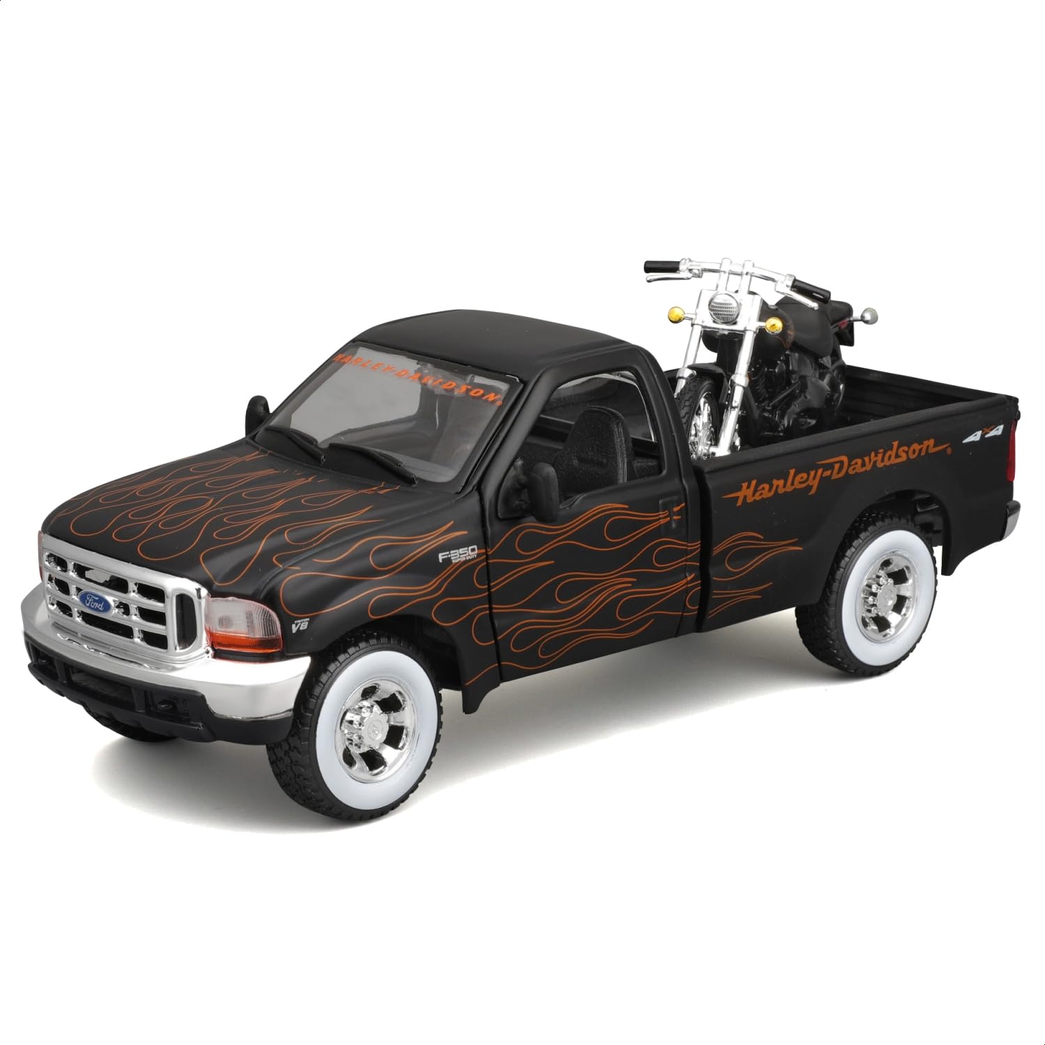 Maisto - 32181Bk - Véhicule Miniature - Modèle À L'Échelle - Ford F 350 Super Duty - Harley Davidson 1936 - Echelle 1/24, Noir