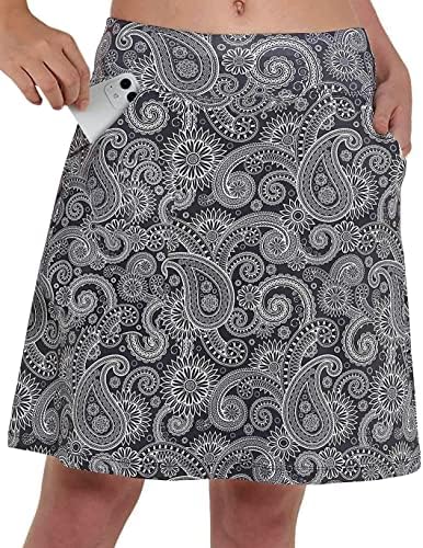Yopchill Women’s Floral Knee Length Casual Sports Tennis Skirt Golf Skirt with Pockets 20 Inch