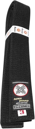 Miniatura 4 de Ronin Deluxe - Cinturón de algodón negro para karate, judo, tae kwon do, aikido, jujitsu artes marciales