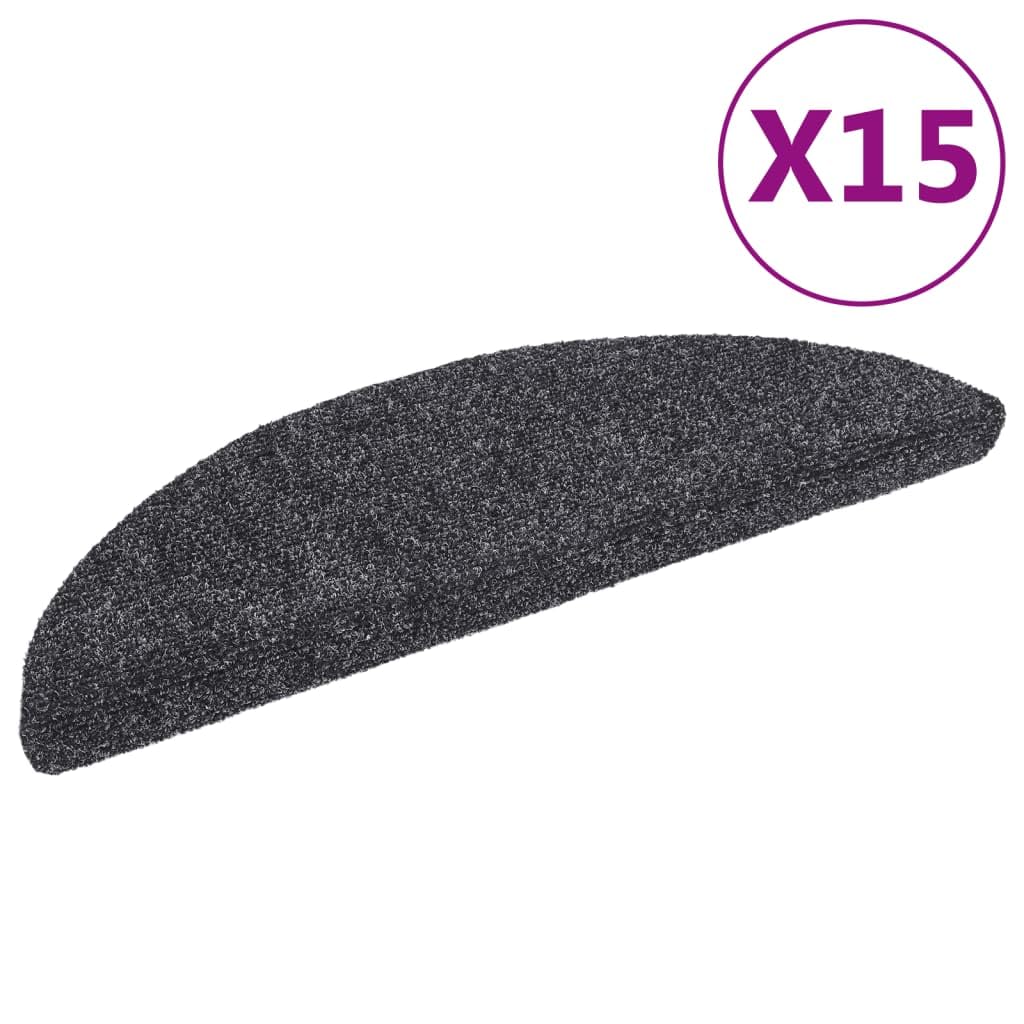 15er Set Stufenmatten Selbstklebend 56x17x3 cm Dunkelgrau Halbrund - rutschfeste Treppenmatten aus Nadelvlies für Innen - Treppenschoner mit Kantenschutz und Trittschalldämmung
