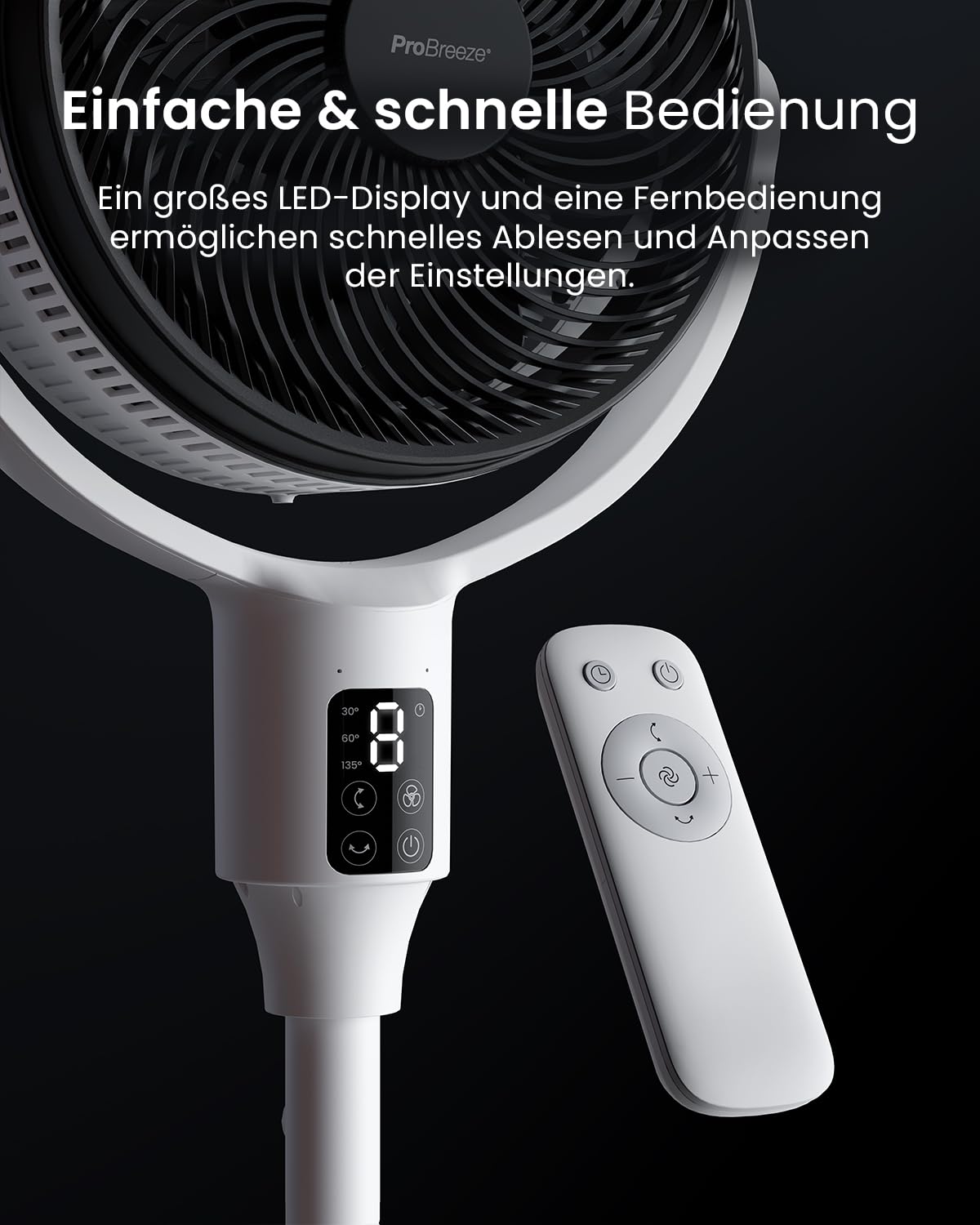 Pro Breeze AirFlo Plus Standventilator 111 cm 75% stärkerer Luftstrom 5 Doppelrotor-Blätter leise 29 dB 2-in-1 Stand- & Tischventilator 85°+135° Vortex-Oszillation Fernbedienung