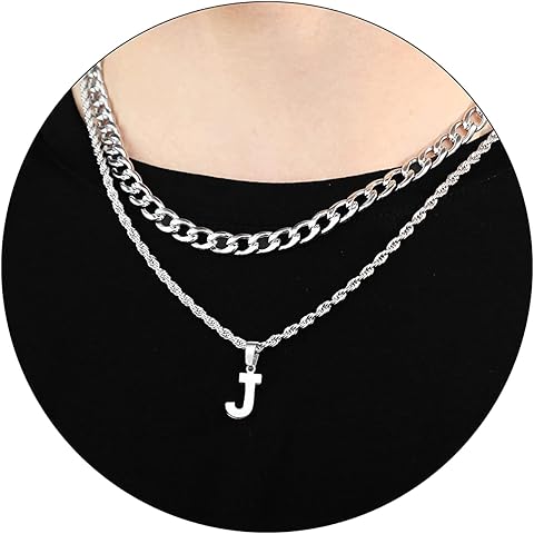 SENRAN Layered Initial A-Z Letter Necklace for Men Stainless Steel Figaro Twist Rope Chain18-20 inch Personalized Letter Charm Pendant Jewelry Gift for Women