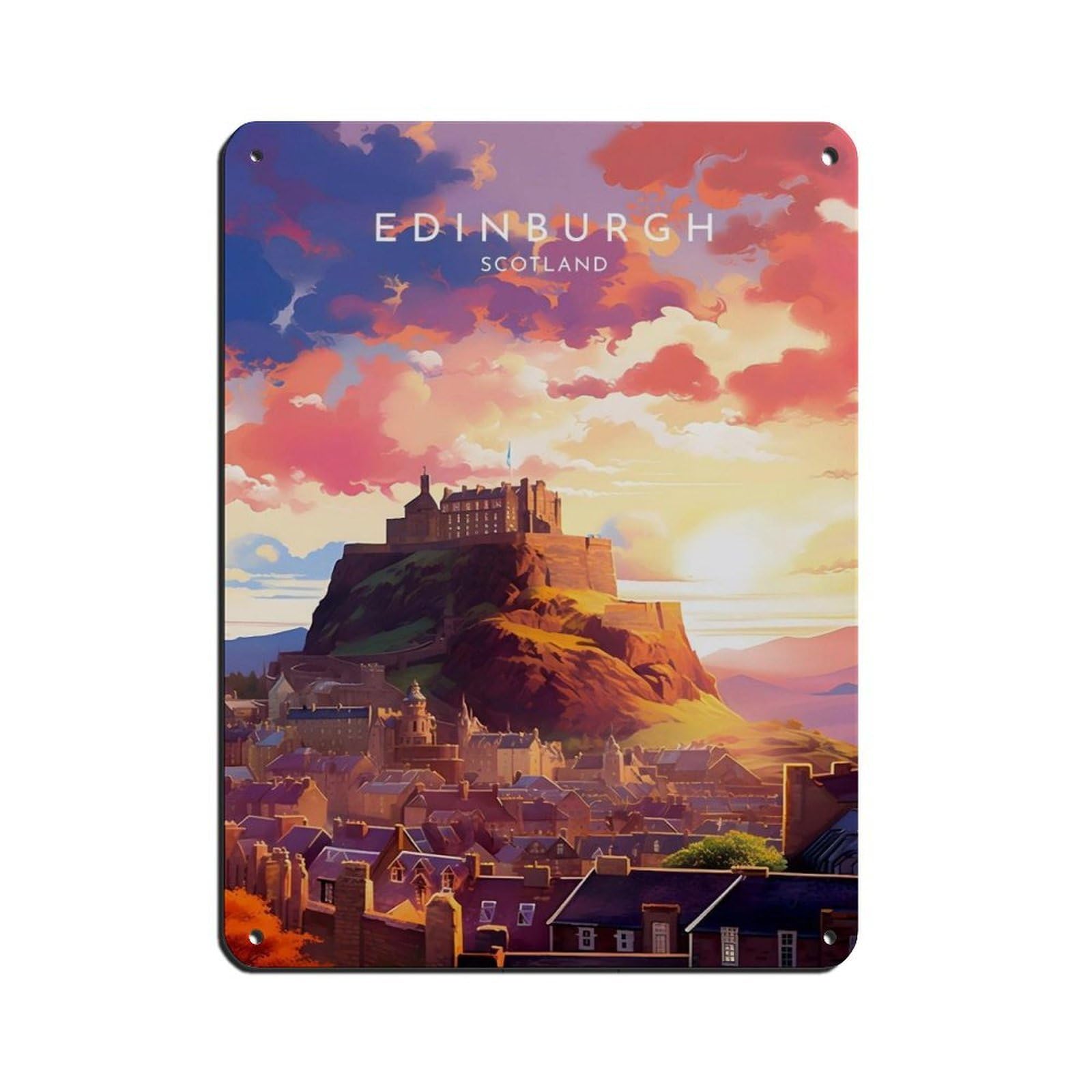 Lxwnze 30L X 40W Cm Edinburgh Travel- Scotland Retro Poster Metal Tin Sign Chic Art Retro Iron Painting Bar People Cave Cafe Family Garage Poster Wall Decoration 12X16inch(30X40cm)