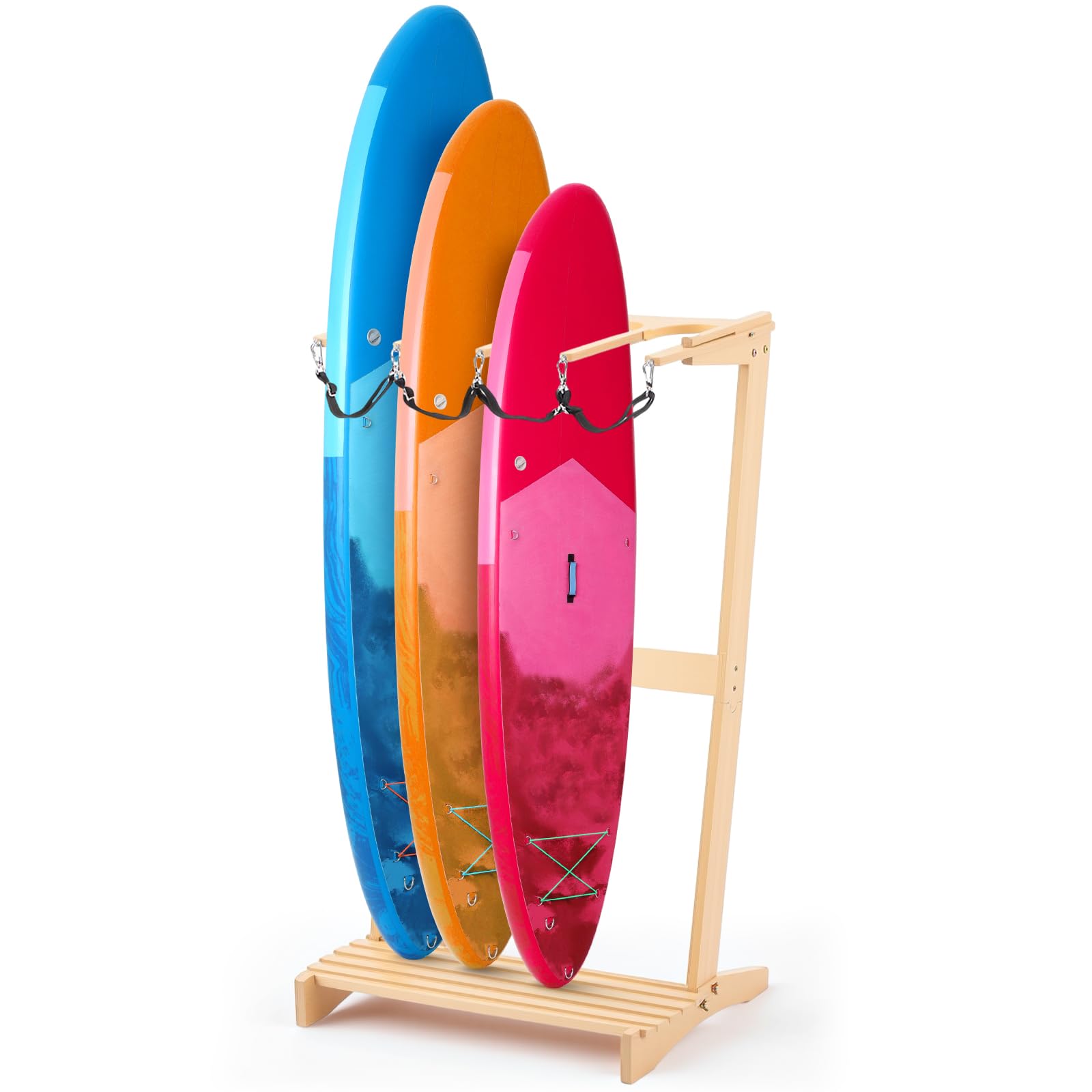 CroBlissful Surfboard Rack Freestanding Vertical Surf Board Stand for 4 Boards Bamboo Display Rack for Shortboard, Snowboard, Skateboard, Ski and Wakeboard