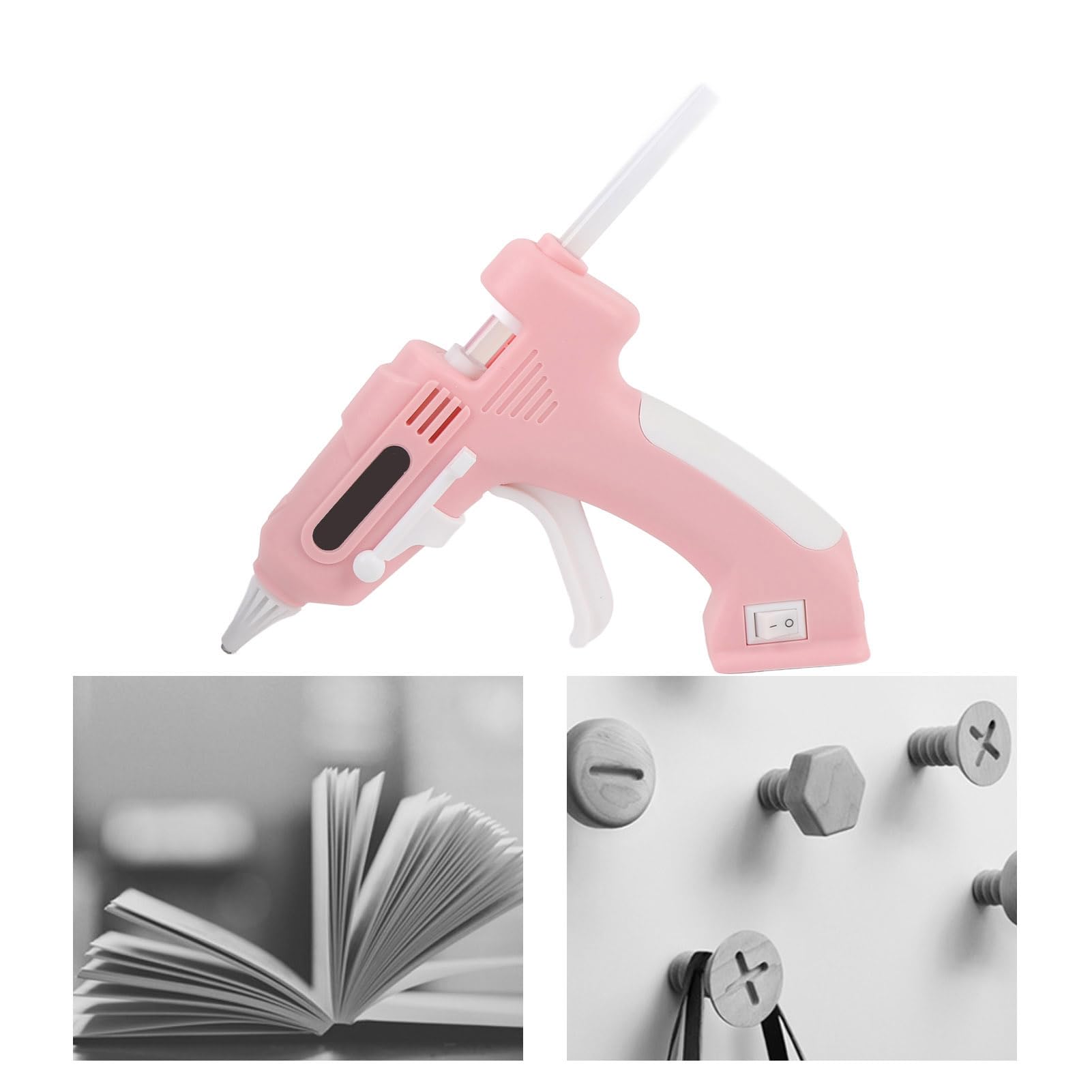 Hot Glue Gun, Cordless Hot Glue Tool with 10Pcs 7mm High Adhesion Glue Sticks, Rapid Heating, Sturdily Bonds Metal, Ceramics, Wood, Crafts, DIY Arts, Leather, etc (Pink)