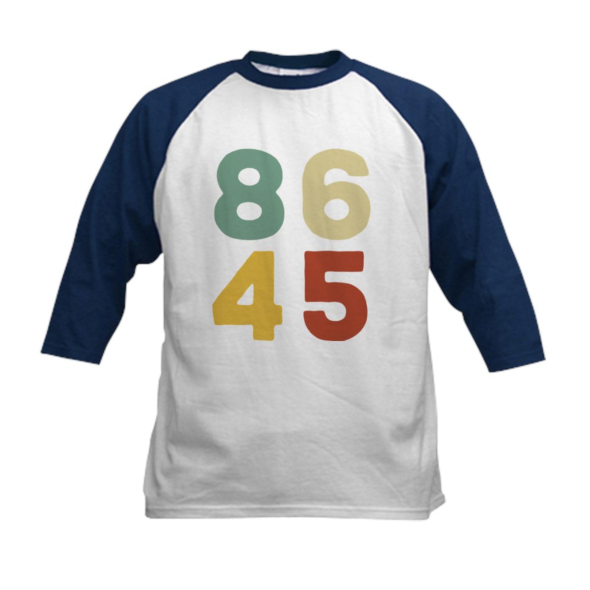 CafePress 86 45 Anti Trump Impeach Dump Dona Baseball Jersey Kids Cotton Baseball Jersey, 3/4 Raglan Sleeve Shirt Navy/White
