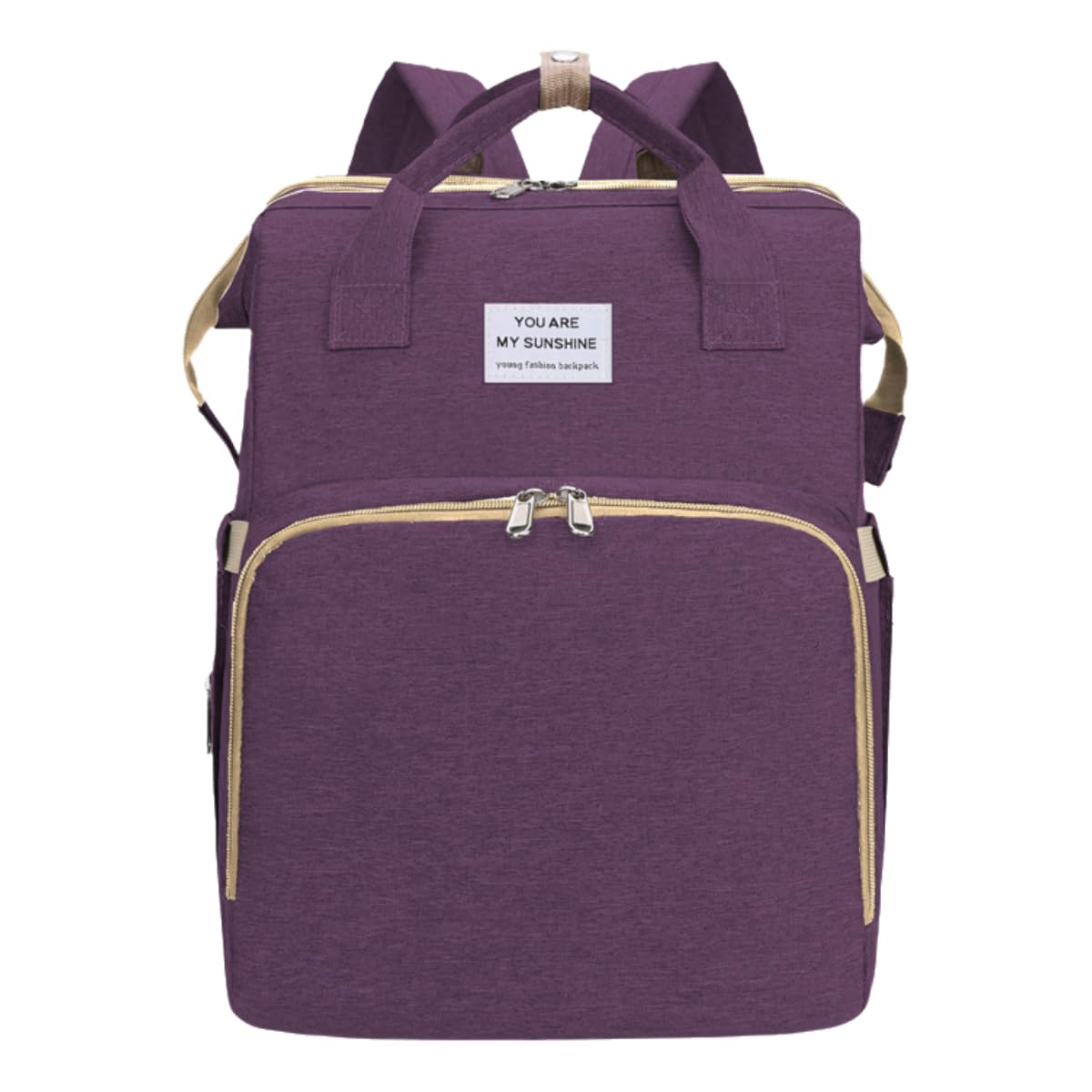 New foldable bed diaper backpack, waterproof and wear-resistant, large capacity, for travel, outings and daily use (purple)