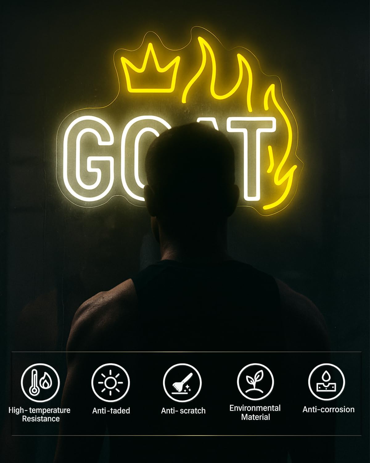 GOAT Neon Sign LED Wall Light, 17×11.8 Inches Dimmable USB Powered Cheer Sign Decor for Gym, Bedroom, Game Room, Man Cave, Sports Fan Gift - Image 6