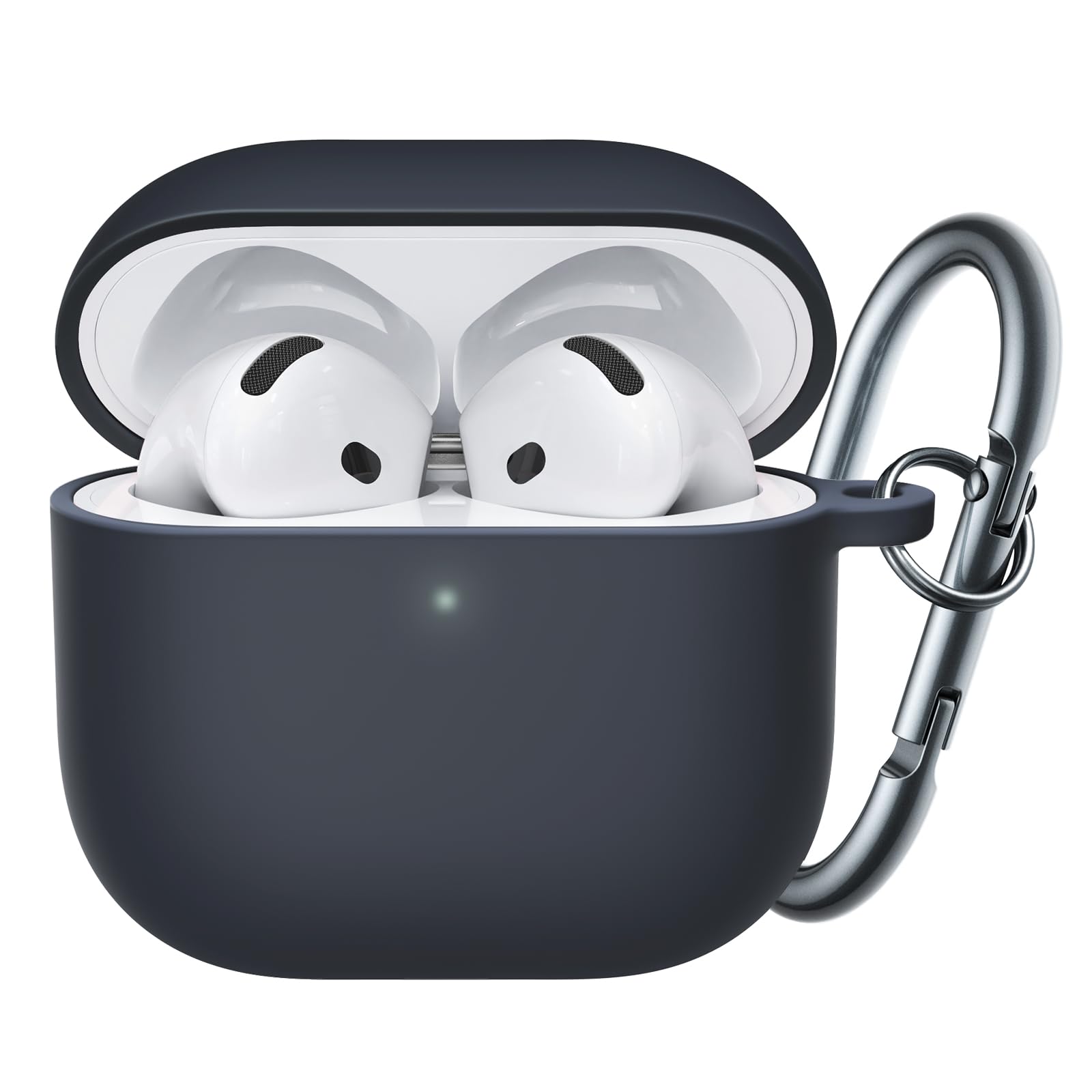 JETech Upgraded Silicone Case Cover for AirPods 4th Generation (2024) with Keychain, Hard PC Interior, Shockproof Protective Skin Shell, Front LED Visible (Black)