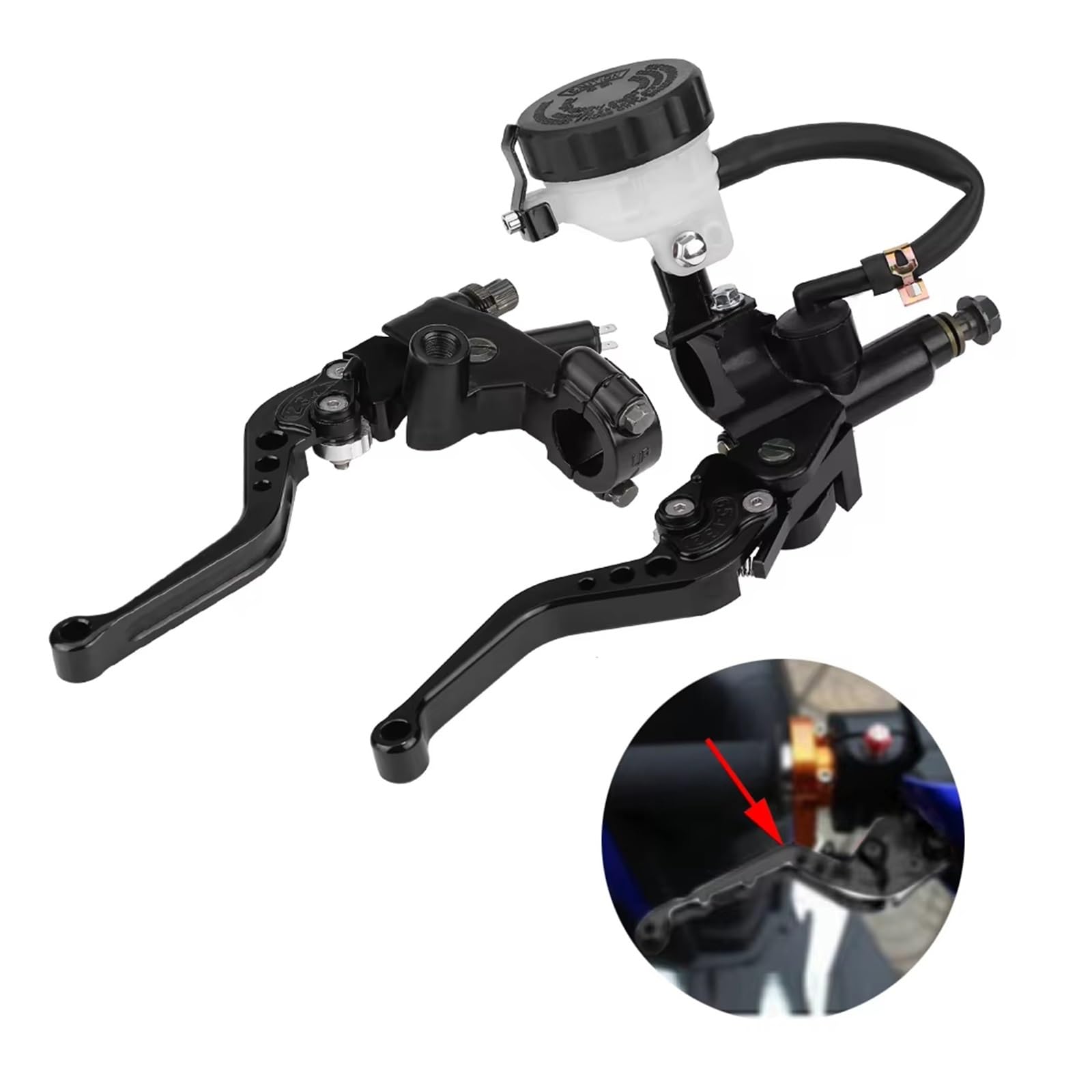 Leve Freno Leva Frizione Set di Leve Serbatoio Pompa Freno Frizione Universale da 7/8"(22mm) per Moto, Nere