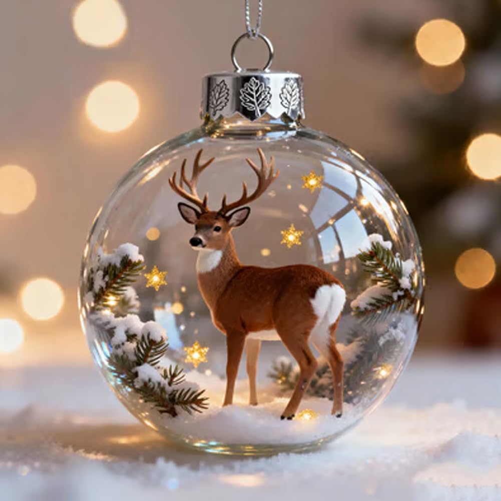 Adorno de bola de cristal, decoración navideña hecha a mano, bola de plástico transparente para árbol y regalos conmemorativos, diseño de conejo de nieve