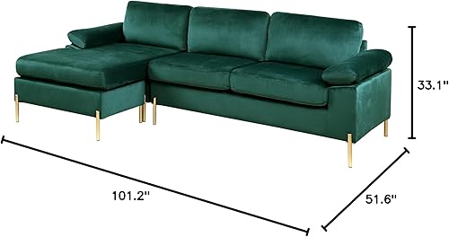 Miniatura 10 de Sofá modular de terciopelo con diván, sofá modular de 3 asientos en forma de L con brazos de almohada de terciopelo y cojines de respaldo y asiento