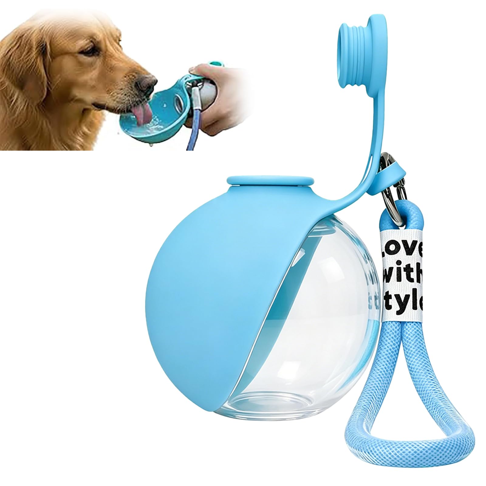 2-In-1 Portable Dog Water Bottle with Bowl, Blue Leak Proof Compact Dog Travel Water Bottle 285ML with Lanyard Bottles, Use for Watering Supplies For Dogs Ideal to Walking and Travels