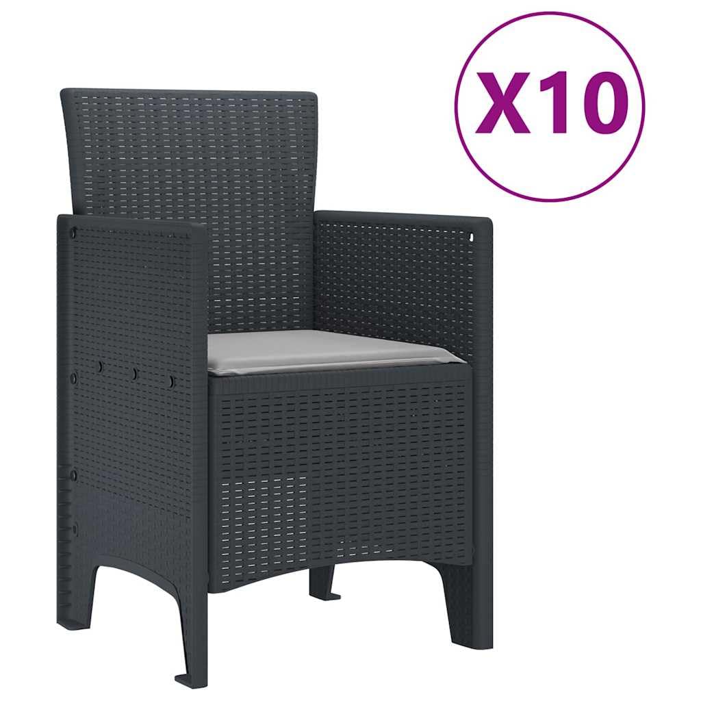 Zestaw do jadalni, 11-częściowy, antracytowy/jasnoszary, polirattanowy, odporny na promieniowanie UV, z poduszkami, na taras i na zewnątrz, nowoczesny design, wytrzymały, łatwy w pielęgnacji