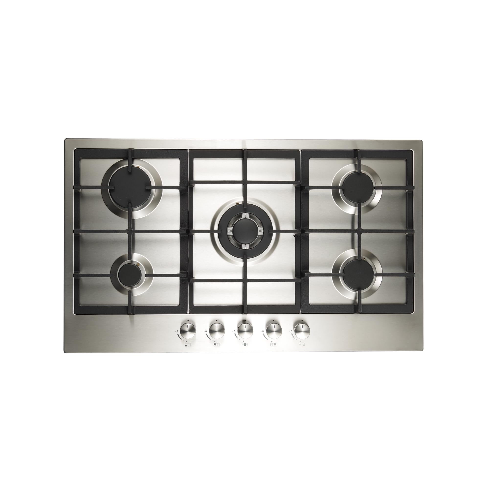 Cookology GH906SS Gas Hob Stainless Steel - 90cm - Built-in 5 Burners - Cast Iron Pan Supports - Auto Igniton and Easy to Use Dials