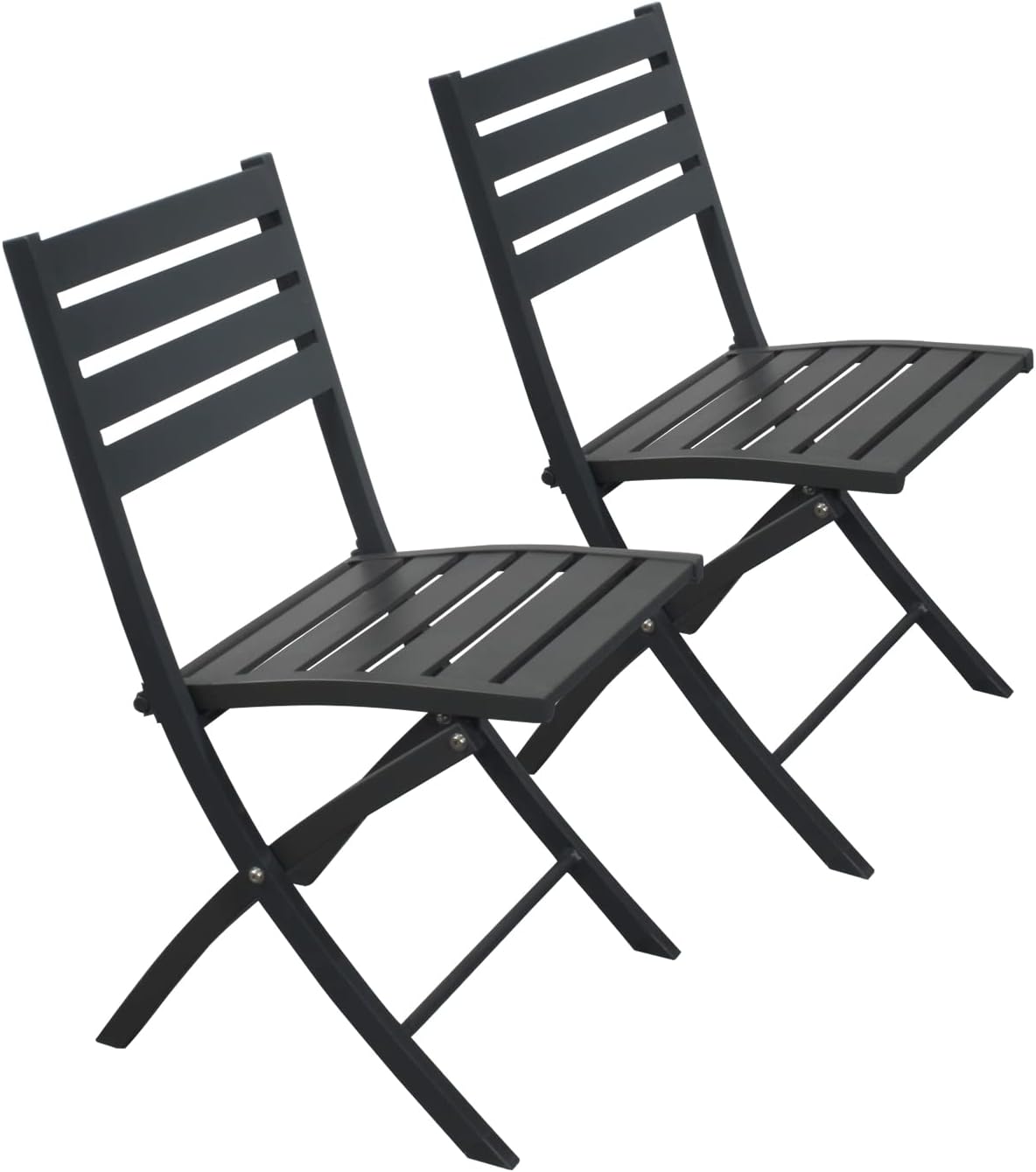 PRIVATE GARDEN Outdoor Folding Chair Set of 2 Aluminum Patio Dining Chairs Lightweight Bistro Chairs All-Weather Lawn Chairs for Garden, Poolside, Backyard, Camping, RV, Beach (Grey)