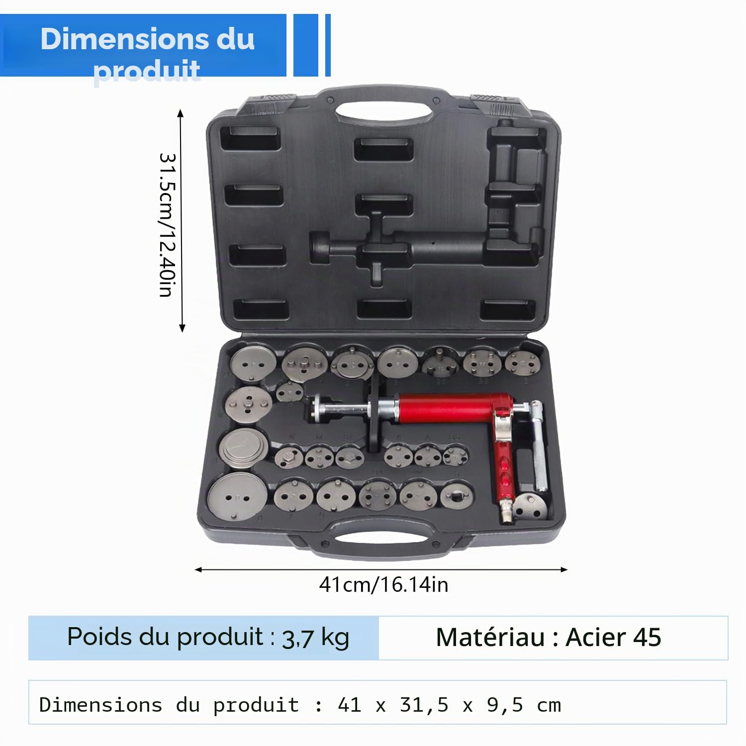 Repousse Piston de Frein Pneumatique, Kit de 24 Outils Universels pour Rétracteurs de Pistons de Frein Pneumatiques avec Mallette, Compatible avec la Plupart des Voitures Particulières