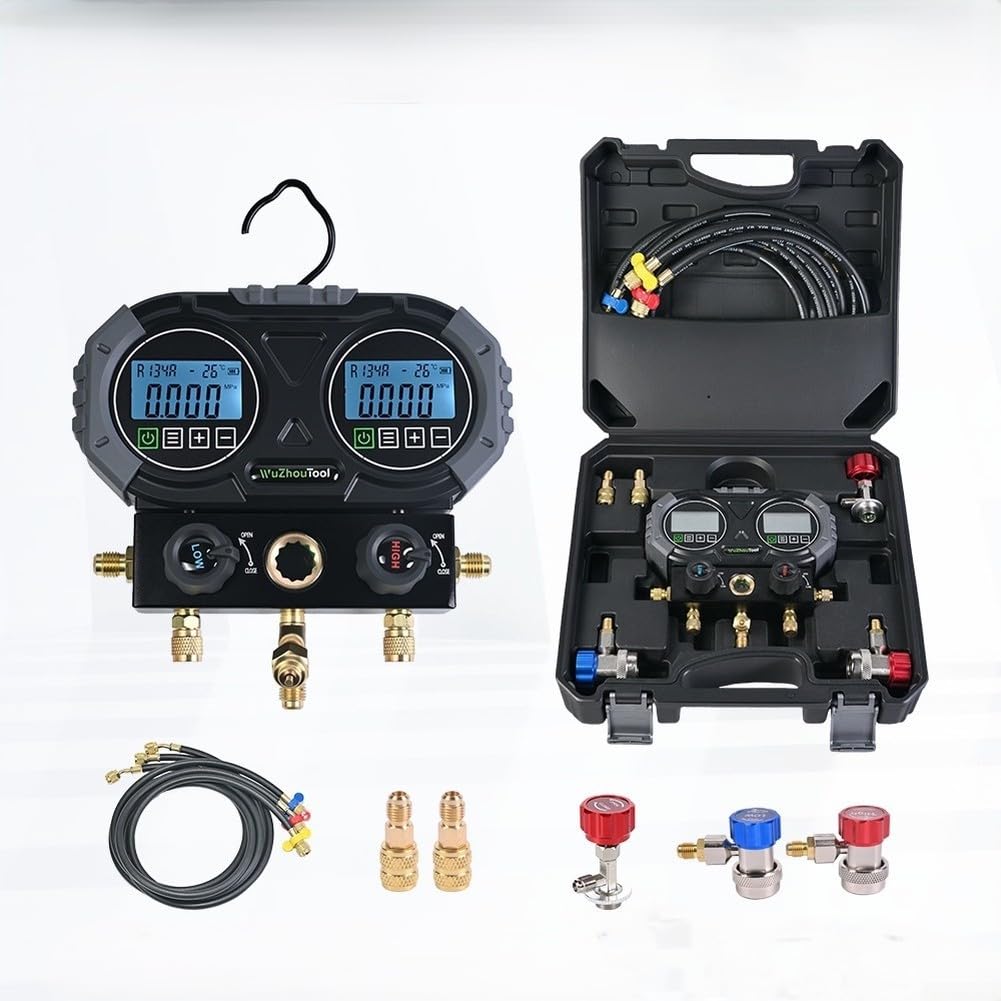 Digitales -Manometer mit Kugelventil, 0-6000 kPa Druckmessgerät für HVAC, Vakuumtester mit TFT-Display für R134A, R410A, R32, R290, für r1234yf und weitere zur
