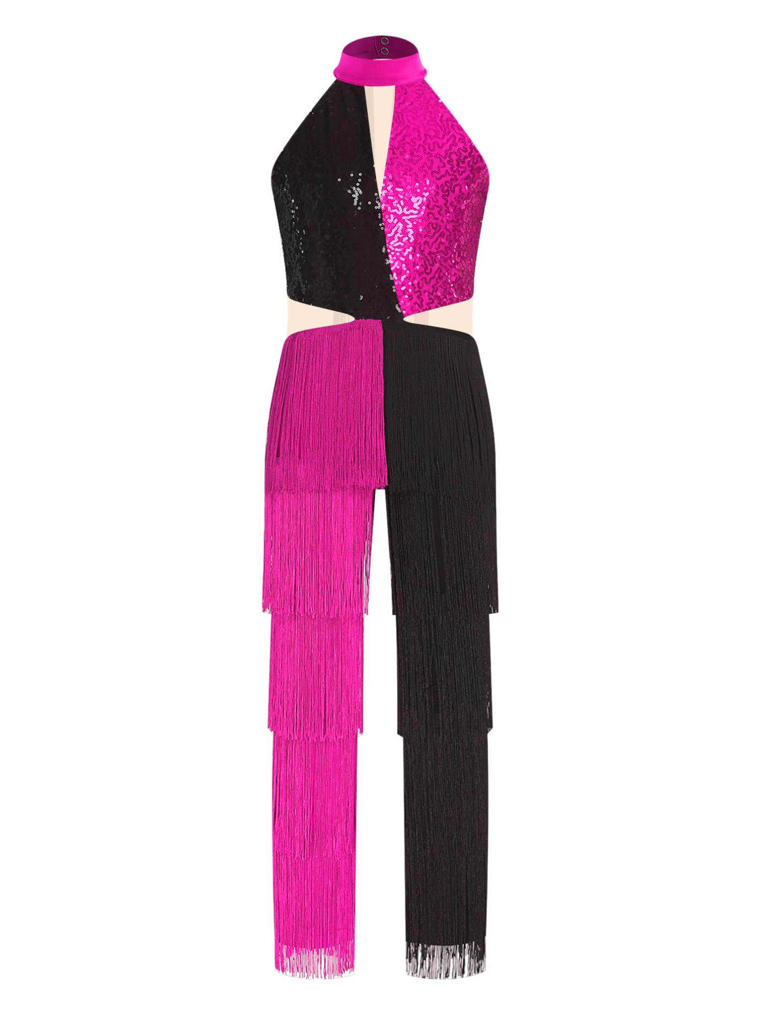 TiaoBug Mono De Baile Latino Para Niñas Maillot Brillante Sin Mangas Con Borlas Disfraz De Discoteca Hippie De Los Años 70