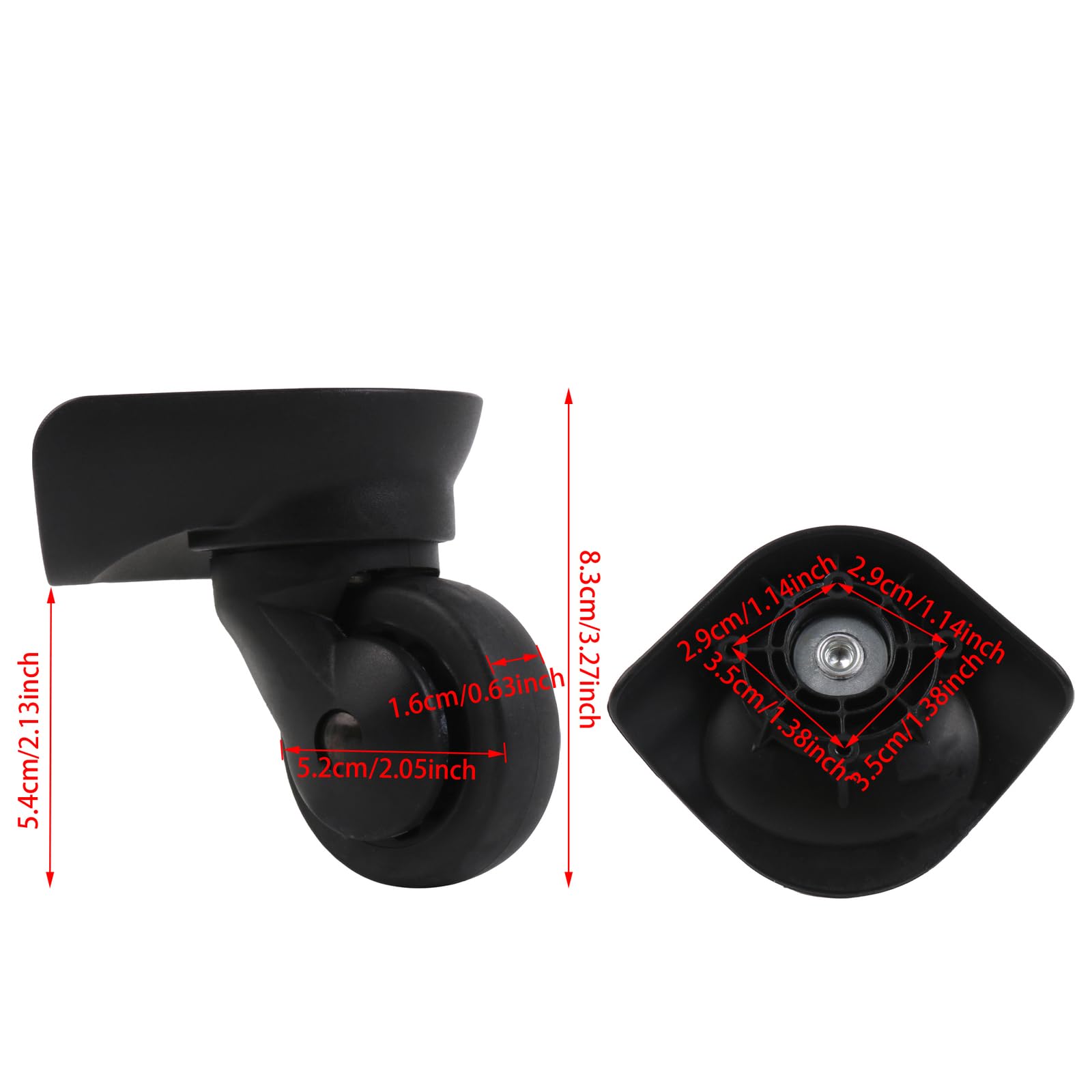 2 pares de ruedas de repuesto para equipaje, giratorias 360 grados, ruedas dobles para maleta, color negro (W187), Black, W187, juegos de equipaje