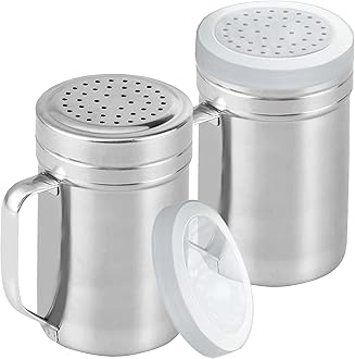 CUSINIUM Large Metal Salt Pepper Cooking Dredge Shakers - With Handle - Seasonings Spice Shakers With Holes and Lids - 14 Ounce, 2pcs | Style: Medium