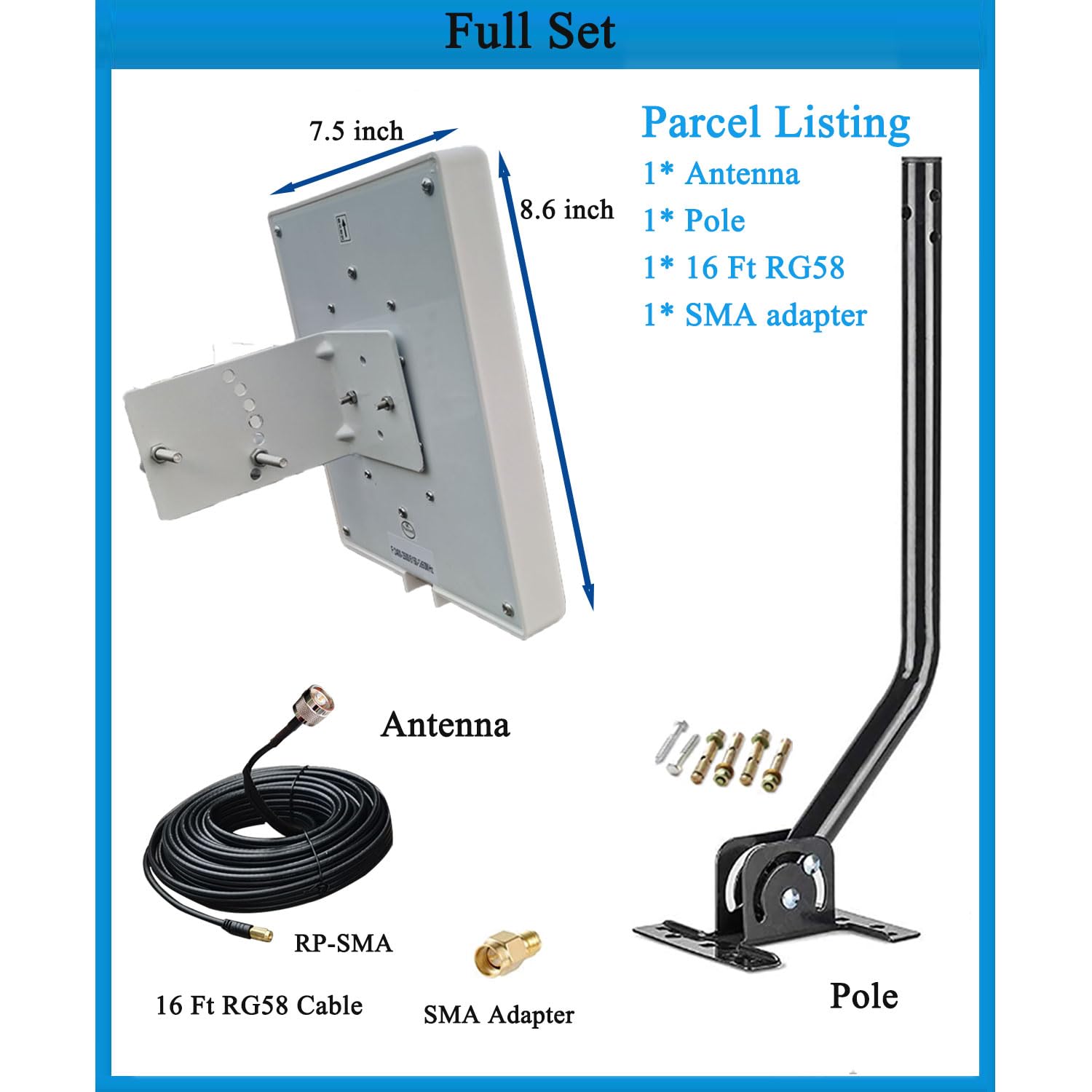 Antenne Yagi WiFi 4G/2.4G à Gain élevé 25dBi, Connecteurs Mâles RP-SMA/SMA Avec Câble Pour L'amélioration Du Réseau Sans Fil