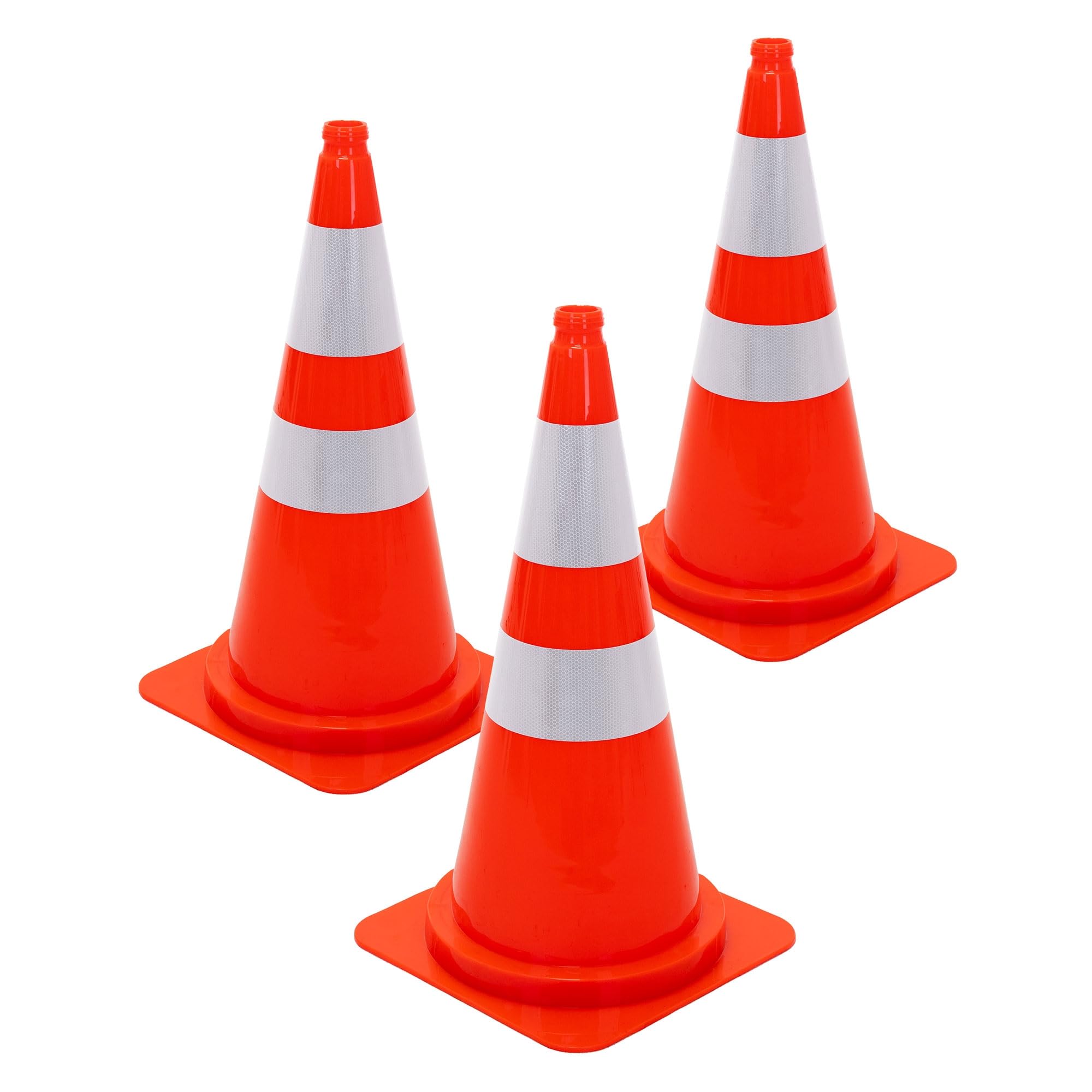 ECD Germany 3x Conos de Señalización 75 cm, Pilón de Tráfico Apliable Naranja con 2 Bandas Reflectantes y Muesca para el Dedo, Pieza Robusta para Advertencia de Seguridad, Emergencia, Entrenamiento