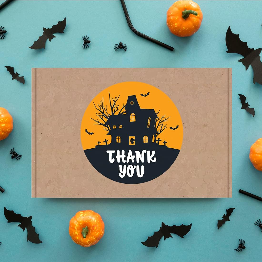 Andaz Press Halloween Thank You Stickers 2 Inch Round 40 Bulk Pack Haunted House Happy Halloween Stickers Labels for Kids Treat Bags Goodie Bags Toddler Treats Halloween Party Favors Envelopes