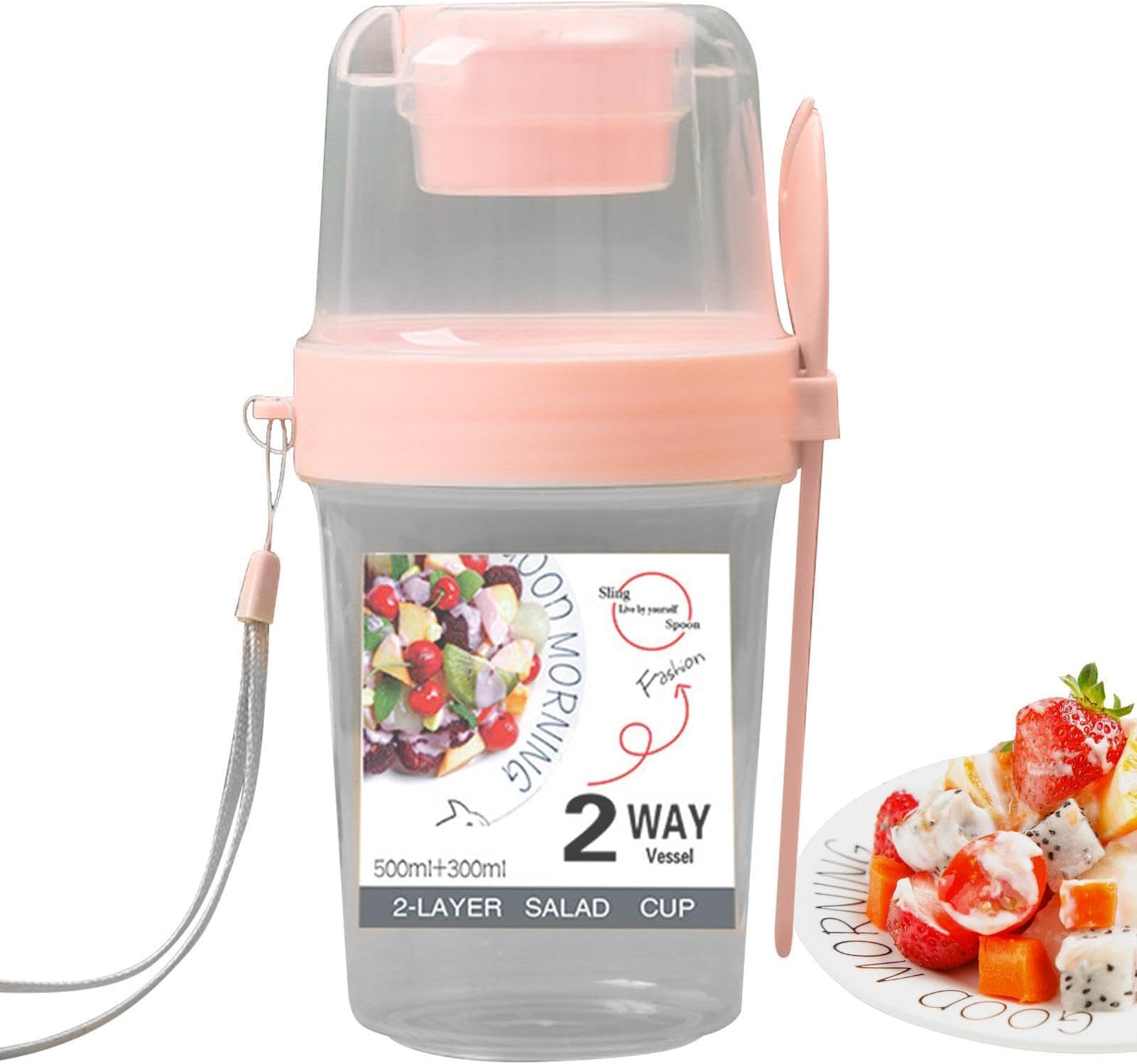 Generic Overnight Oat Container | Meal Container with Cereal Topping Compartment Breakfast Salad Cup Portable Fruit and Vegetable Snacks on the Go Yogurt Cup with Fork Lid, Slimming Cup Jar | Meal Cup