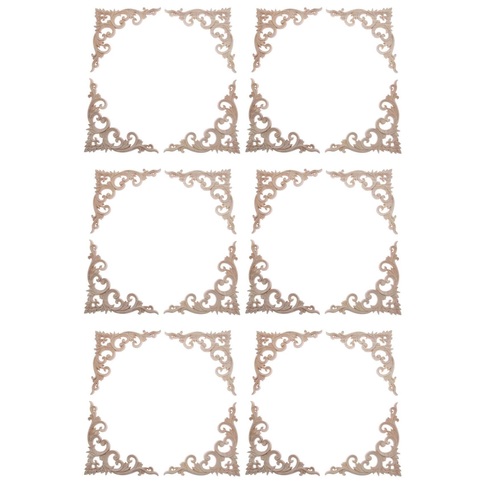Vjsujehgy 24Pcs Wood Carved Corner Onlay Applique Unpainted Frame Cupboard Cabinet Decal for Decoration 15cm