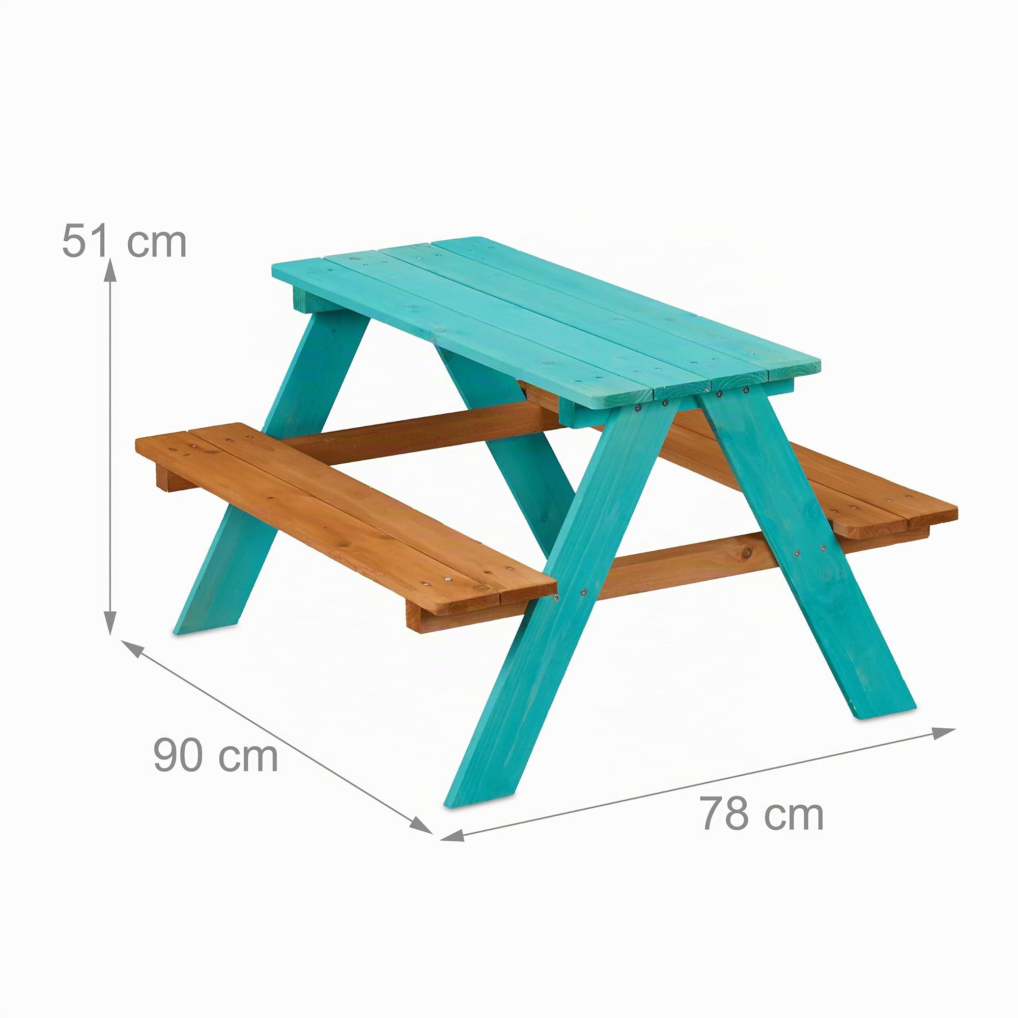 Relaxdays Tavolino da Bambini con Panche da Esterno, Tavolo da Picnic Giardino, 4 Posti, 51x90x78cm, Legno Naturale, Blu