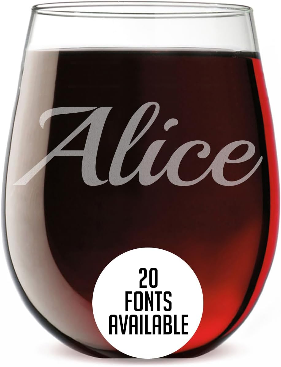 Personalized Mothers Day 17oz Stemless Wine Glass - Customized Mum Gifts, Vertical Name Engraved Wine Lover 40th Birthday Gift, Custom Mom Gift Women Her Sister, Regalos Personalizados Vasos