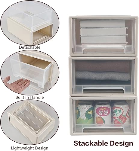 Miniatura 4 de Gloreen 12 L Plastic Stackable Storage Drawers, 3 Packs Desktop Compact Drawer Box