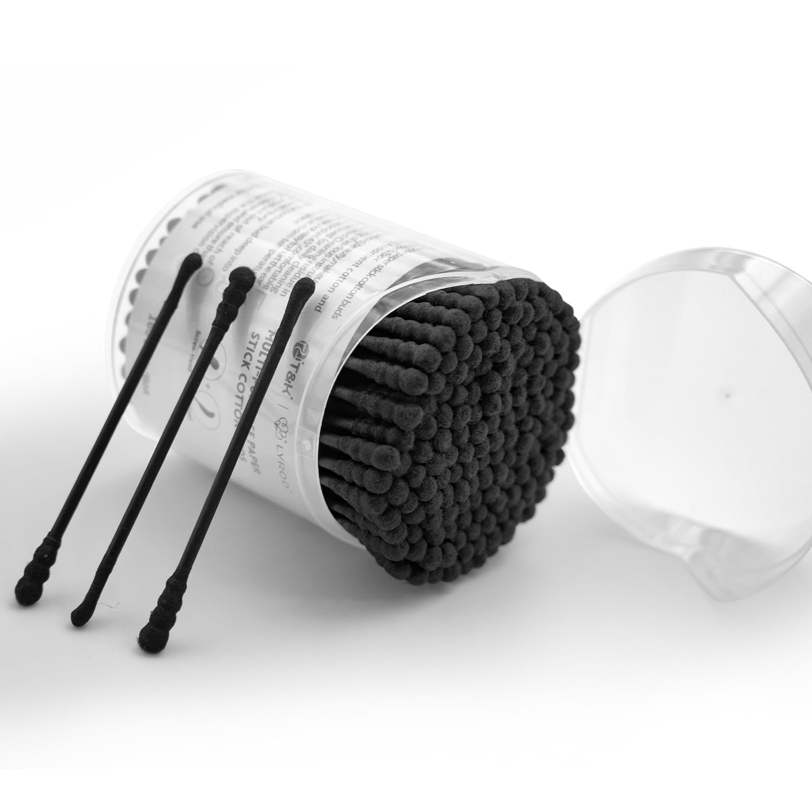 T&K 160 Pack Black Disposable Cotton Buds, Double Ended Scoop & Spiral, Lint-Free, Eco Paper Stick