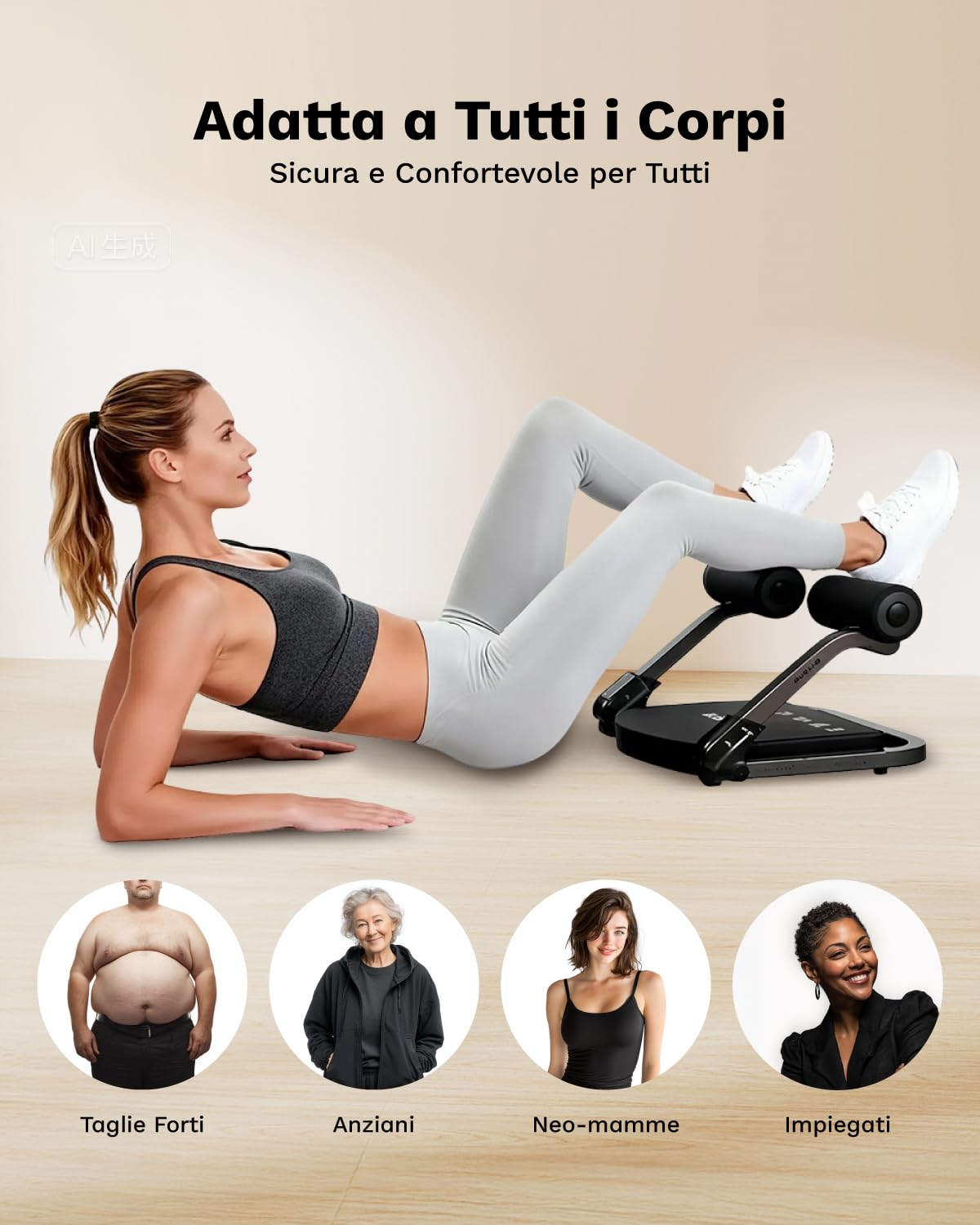 AIRHOP attrezzo addominali 8-in-1 pieghevole, 4 livelli di resistenza, capacità di peso 100 kg, attrezzi per addominali a casa, macchina per l'allenamento del corpo totale per la palestra domestica
