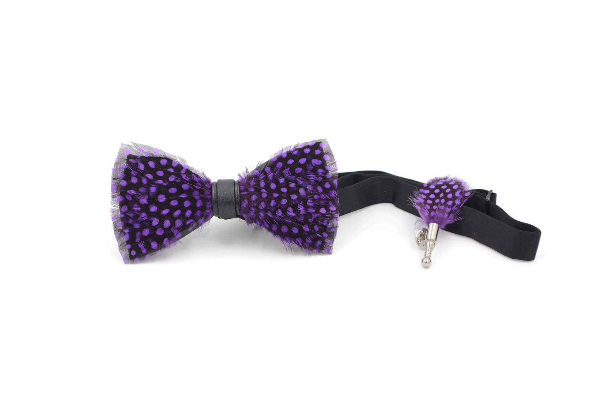 Elegant Purple & Black Feather Bow Tie and Lapel Pin Set - Handmade Groomsmen Accessory