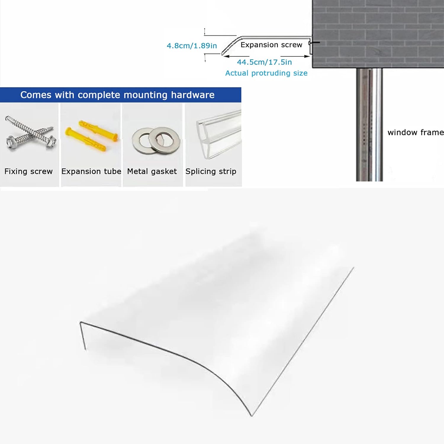 Anti-Uv Window Awning or Front Door Canopy Rain Cover,Invisible Door Awning Transparent Outdoor Awning Patio Cover Shelter Sun Shade,Windproof Polycarbonate Porch Awning (50x110cm/20 x43)