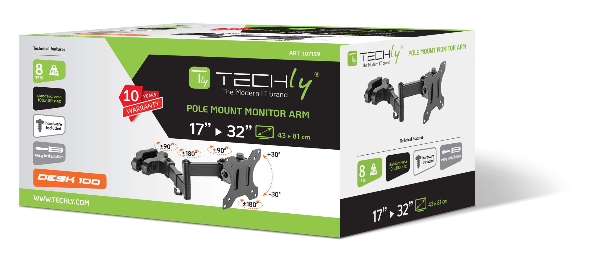 Techly 107159 17-32" LED/LCD Uchwyt do montażu na słupie telewizora Czarny