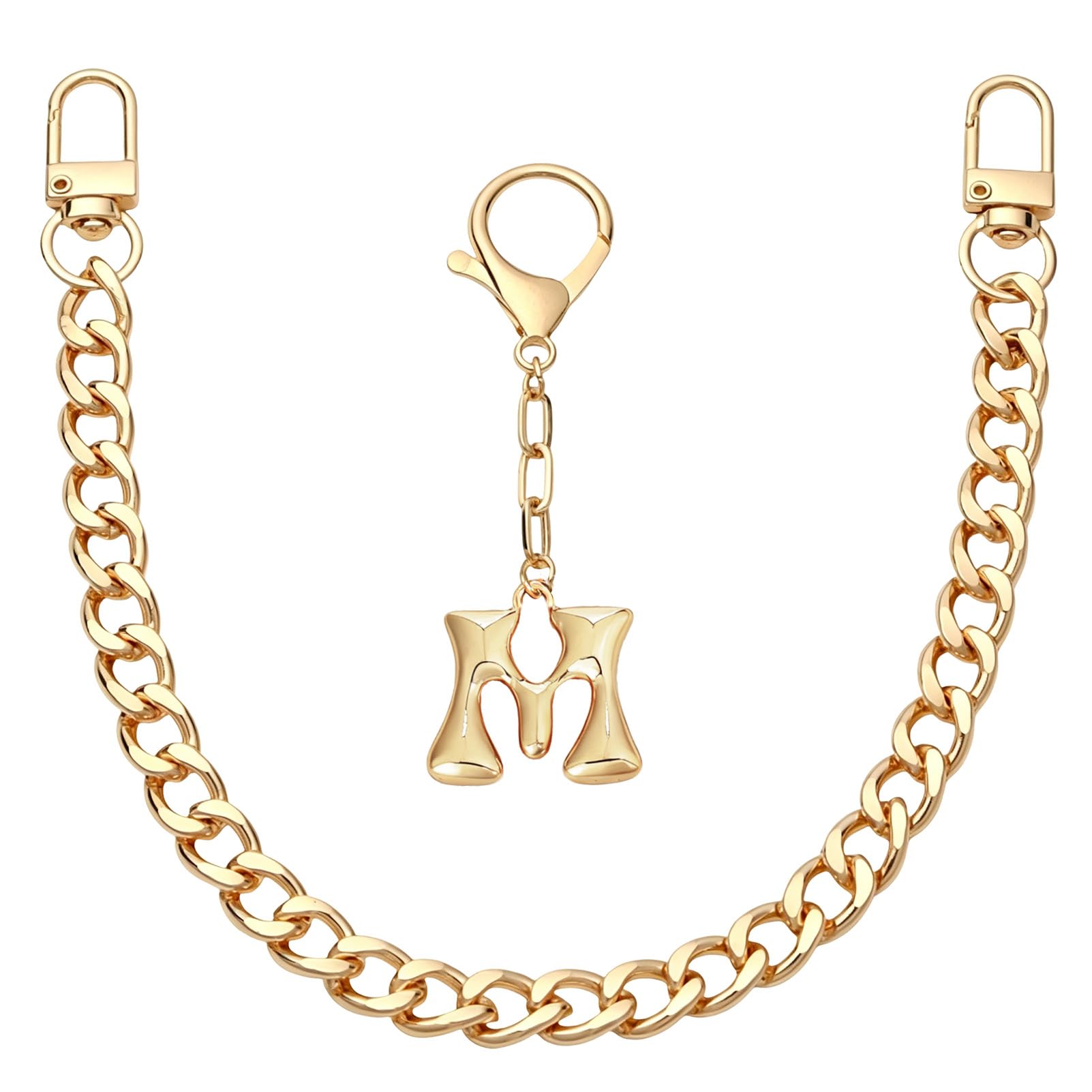 Snylcce Gold Initial Bag Charms Keychain - 2 Pcs Cute Bubble Letter M Keyring Cuban Chain Purse Charm for Handbags Women Birthday Gifts